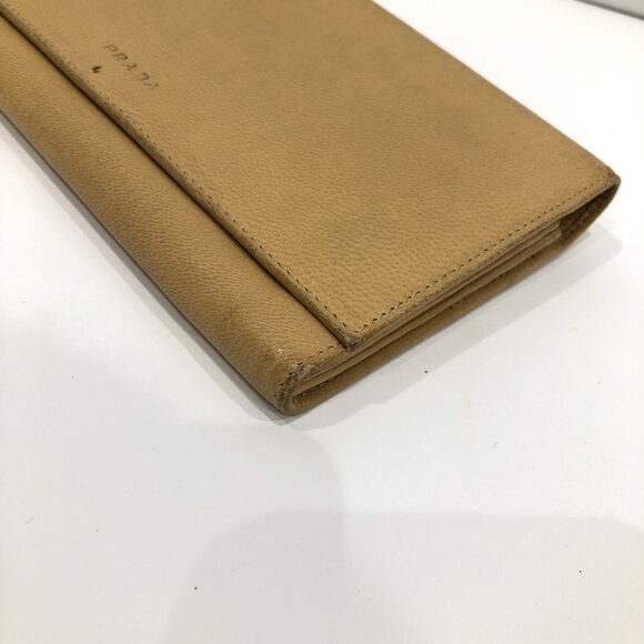 Prada Beige Leather Flap Long Wallet Sku#84452 (Gently used, corners rubbing) - Picture 6 of 13